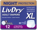 LivDry XL gece Kadınlar ve Erkekler için Yetişkin Diapers, Incontinence Underwear, X-Large, 12Pack