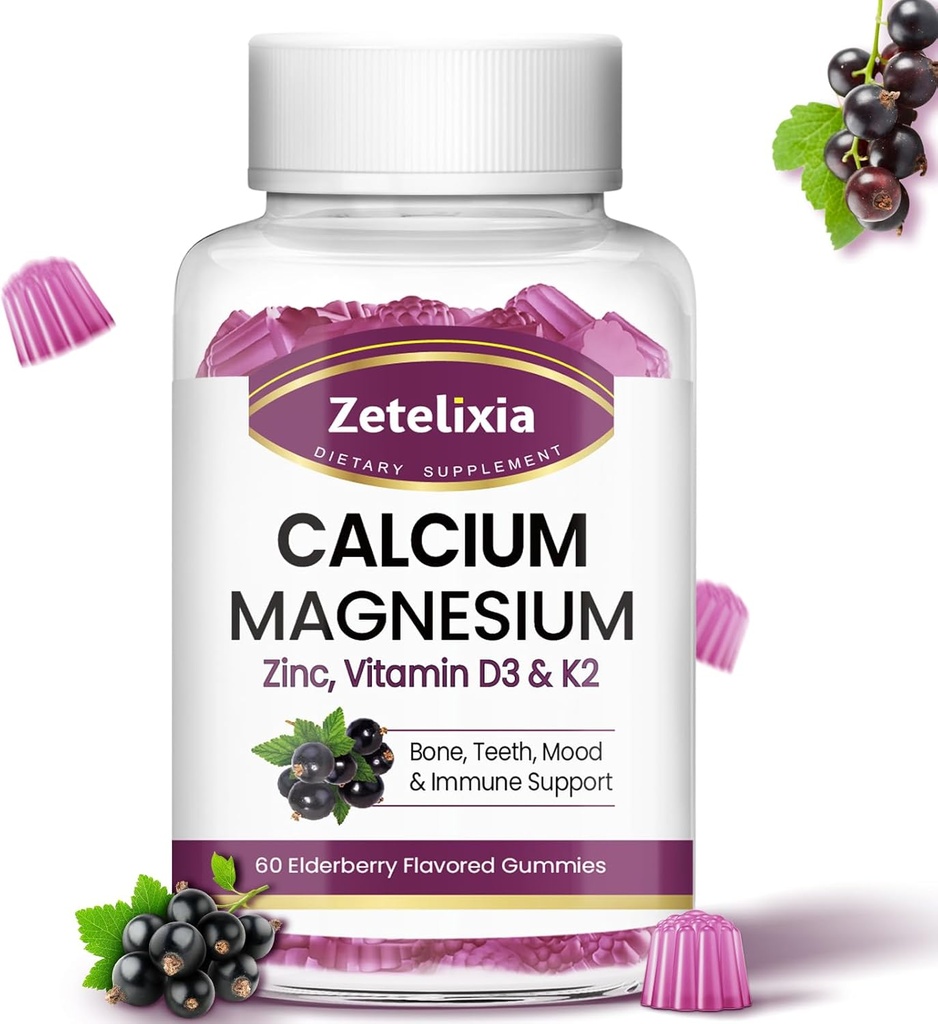 D3, Kalsiyum Gummies with Magnezyum Glycinate,Pyum,Vitamin D3 & K2, & Whole Natural Food for Bone & Immune Support- 60 Chewable Gummy Elder Flavor