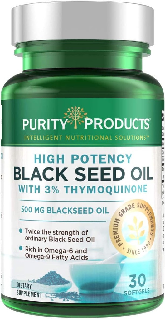 Düşük Ürünler Yüksek Potency Black Tohum Yağı - Çift Güç + Soğuk Baskı - % 3 Thymoquinone - 500 mg Black Cumin Tohum Yağı - Omega 6 + 9 Essential Fatty Acids - Easy to Swallow - 30 Mini Softgels