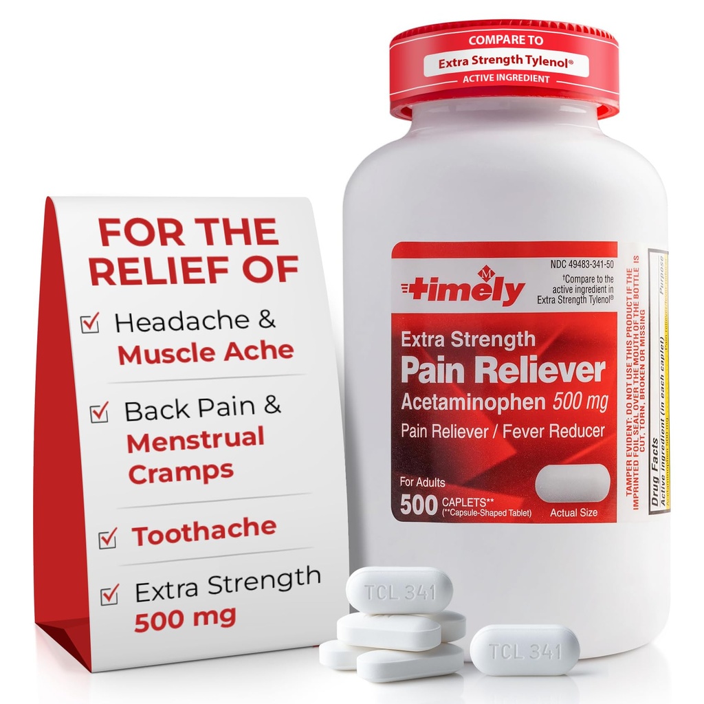 Zamanlı Acetaminophen 500 mg - 500 Caplets - Ekstra Güçlü Ağrı Yardımı - Ekstra Kuvvette aktif maddeyle karşılaştırıldığında - Menstrual Cramps, Kaba Artrit Ağrısı