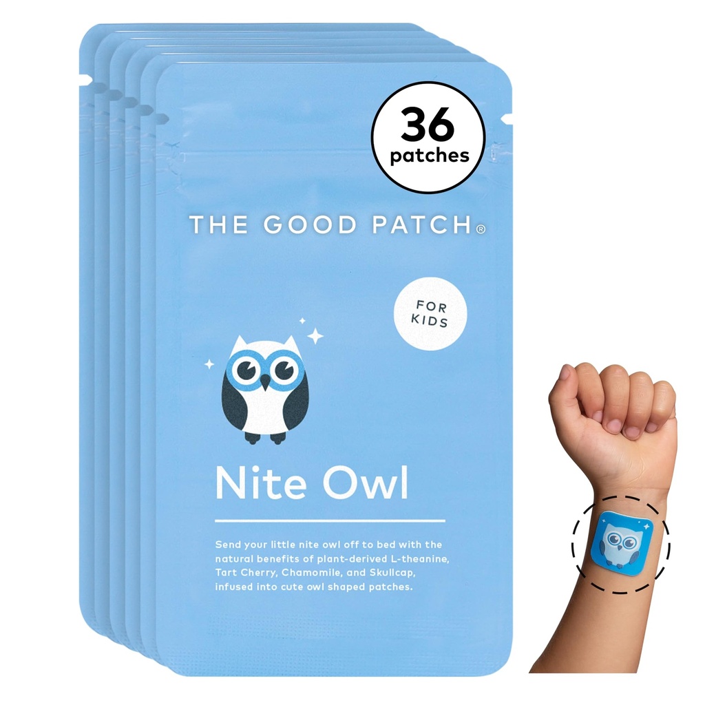 The Good Patch Nite Owl Patch, Natural Sleep Patch Support for Kid Bedtime with Tart Cherry, χαμομήλι, και Skullcap, Plant Powered, Content Release (36 Total Patches)
