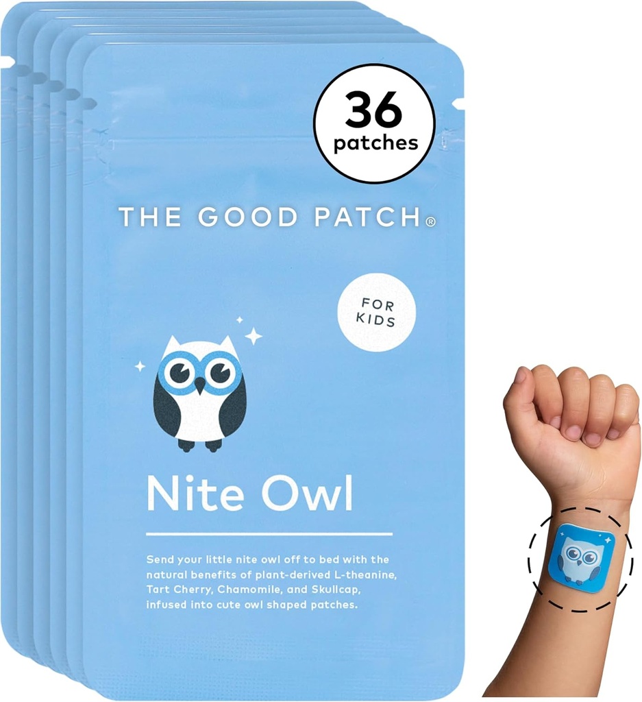 The Good Patch Nite Owl Patch, Natural Sleep Patch Support for Kid Bedtime with Tart Cherry, χαμομήλι, και Skullcap, Plant Powered, Content Release (36 Total Patches)