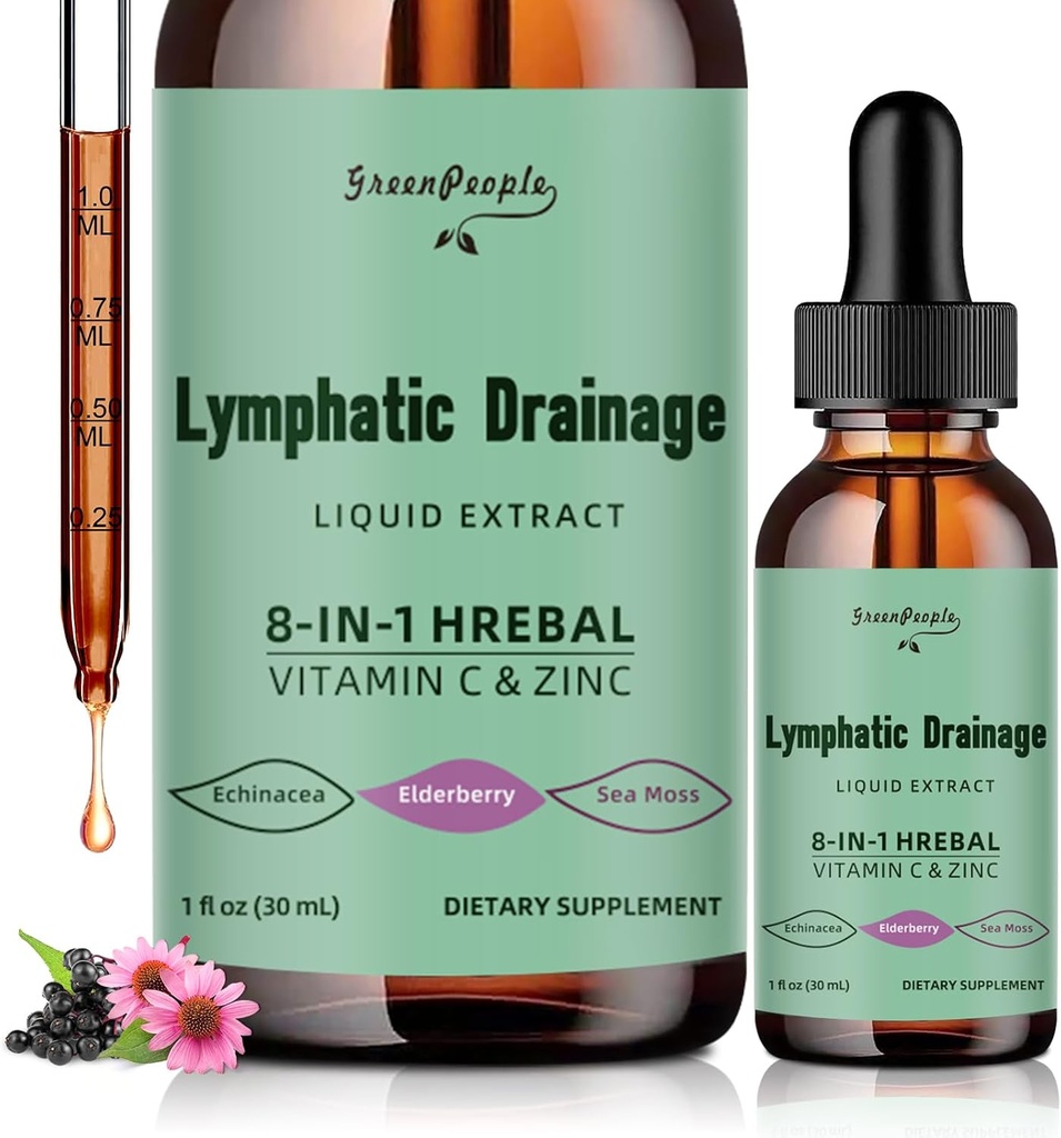 GREENPEOPLE Lymphatic Drainage Drops - 10in-1 Lymphatic Cleanse Supplement w/Echinacea, Cleavers & Burdock Root - Immune Support, Cleanse & Detox - Advanced Abxia, Non-GMO (1 fl oz, 2 Pack)
