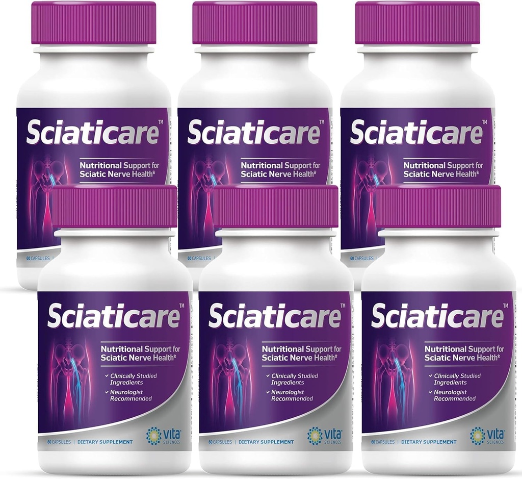 Vita Sciences Sciaticare Nerve Sothing Supplement Βιταμίνες με φυσική μορφή R-ALA 40X, ΟΧΙ συνθετικό άλφα λιποϊκό οξύ (ALA) - Κάτω οσφυϊκή ισχιαλγία - 60 Count (Pack of 6)