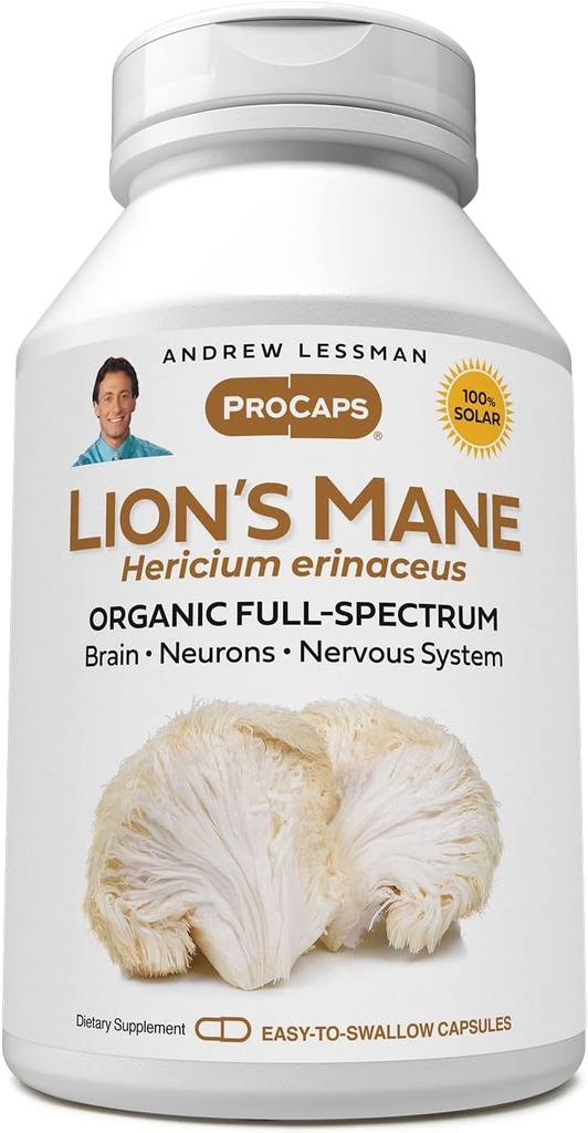 ANDREW LESSMAN Lion's Mane 360 Capsules - Organik Full Spectrum Lion's Mane Mushroom Ekstraksiyon - Sağlıklı Beyin, Bilişsel ve Nervous Sistem Fonksiyonlu - Hiçbir Katkı yok.