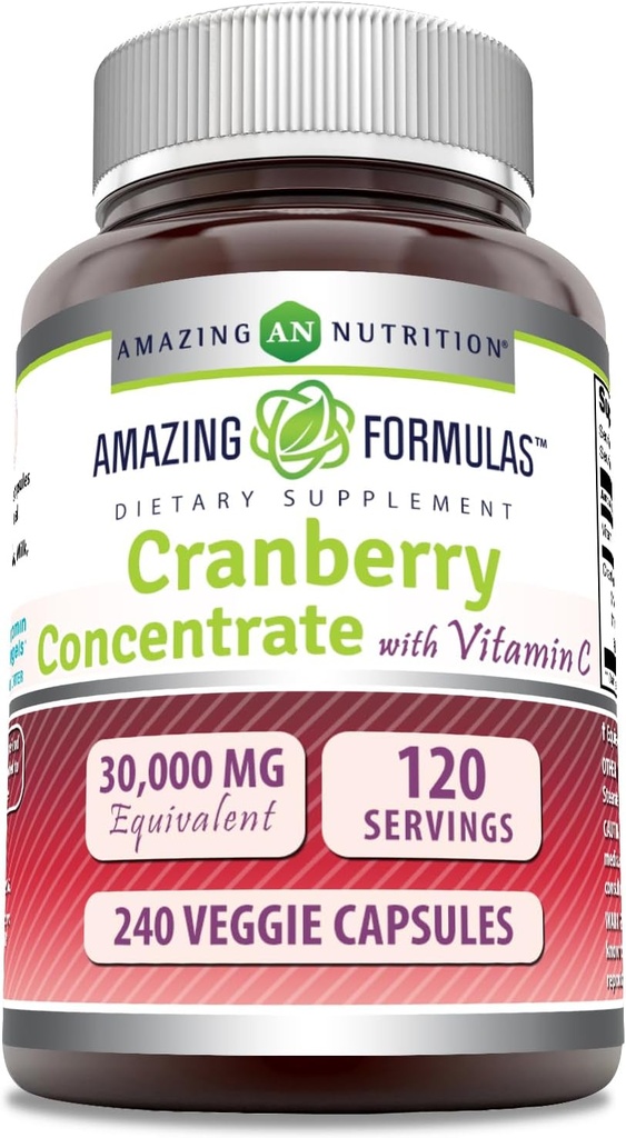 Amazing Formulas Cranberry Temp ile 30.000 mg C Supplement | Veggie Capsules | Super Strength | Non-GMO | Gluten Free | Made in USA (1 Pack, 240 Count)