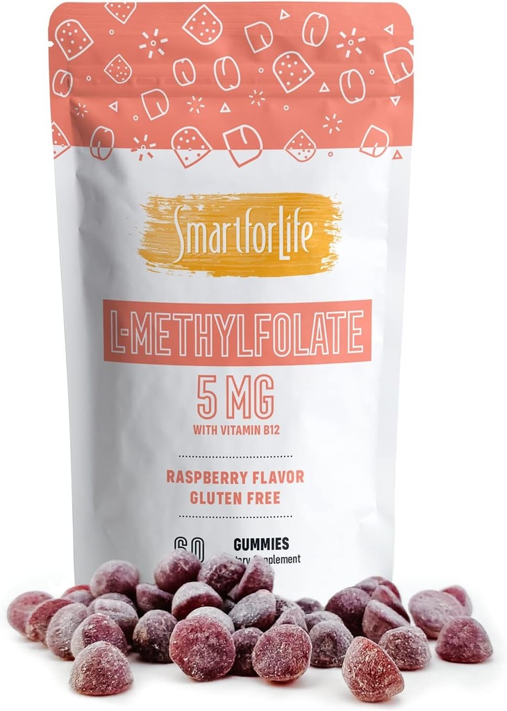 Smart for Life L-Methylfolate Gummies with Vitamin B12 Raspberry Flavor- 5mg - 60 Gummies - Active Folate 5 Mthfr Support Supplement Professional Strength - Doctor Designed Methyl Folate