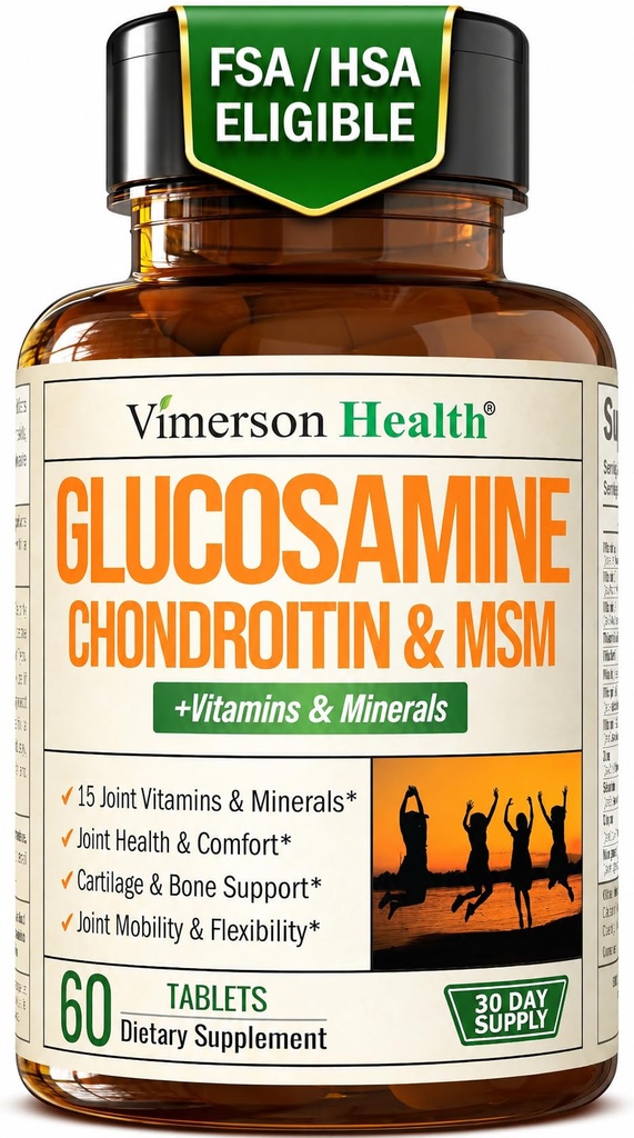 Glucosamine Chondroitin MSM Supplement – Erkekler ve Kadınlar için Gelişmiş Ortak Supplementler 1000 mg, Chondroitin Sulfate & MSM, B12 ve Daha Fazla Ortak Sağlık - FSA Eable