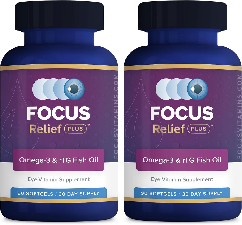 Focus Relief Plus Kuru Eye Formula (180 ct. 60 Day Supply) Omega 3 Supplement - Kuru Eye Relief Supplement - Omega 3 Fish Oil