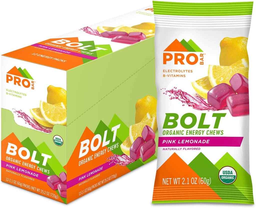 PROBAR - Bolt Organik Enerji Chews, Pink Lemonade, Non-GMO, Gluten-Free, USDA Sertifikalı Organik, Sağlıklı, Doğal Enerji, Hızlı Yakıtlar B & C (12 Count)