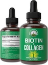 Biotin ile Kadınlar ve Erkekler için sıvı Collagen. Saç Büyümesi, Skin ve Nails için Gelişmiş 2-in-1 Oral Drops. 10.000 mcg Bovine Collagen. + 5.000 mcg Biotin. Gluten Free, Zero Sugar Supplements