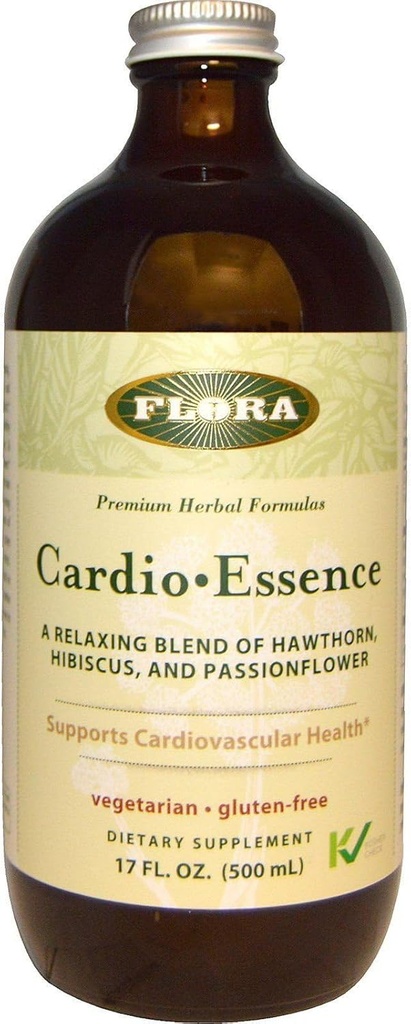 Flora - Cardio-Essence, Hawthorn, Hibiscus & Passionflower, Vegetarian, Gluten Free Daily Tonic, 17-fl oz. Şişe cam şişe