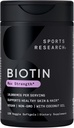 Sports Research® Biotin 10.000mcg με Βιολογικό Έλαιο Καρύδας - Βιοτίνη (Vitamin B7) για Υγιή Δερμάτινα και Μαλλιά* - για γυναίκες και άνδρες - Vegan, Non-GMO, Γλουτένη & Χωρίς Σόγια - 120 Veggie Softgels