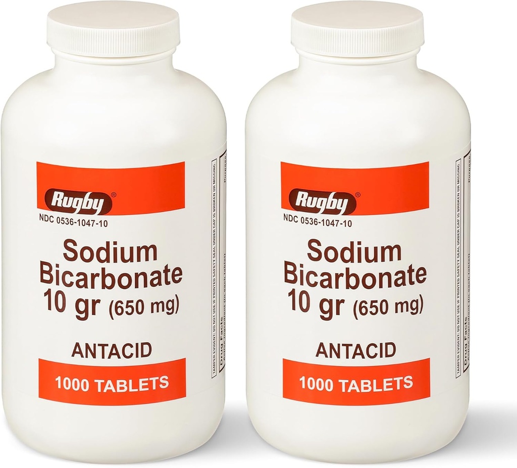 Rugby Sodium Bicarbonate 650 mg Antacid Tablets - Relief for Heartburn, Sour Stomach & Indigestion, 1000 Count (2-Pack)