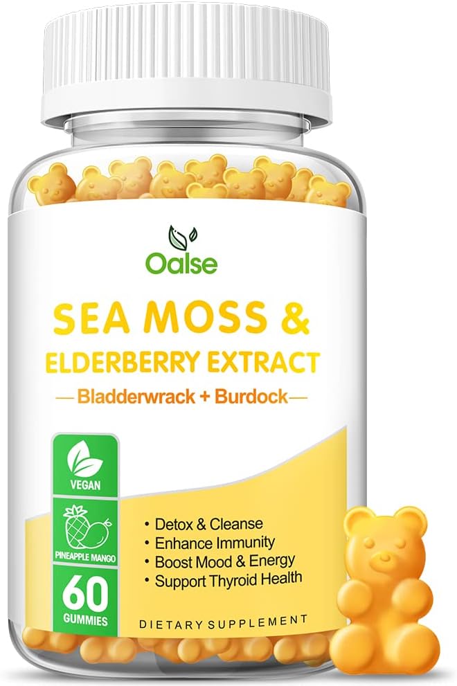 Sea Moss Gummies for Yetişkinler and Kids, 2000 mg Raw Seamoss, Bladderwrack, Burdock Root, Elderberry, Pepper, C & D3, çinko Supports Immune System & Boost Energy (1-Pack)