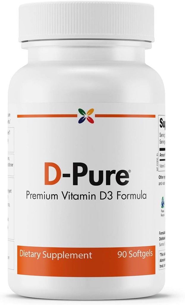 Aging Now - D-Pure Formula 125 MCG - Premium Vitamin D3 5000 I with Safflower Oil - Kas, Diş ve Bone Health, Heart Health, and Immune Support - 90 Softgels