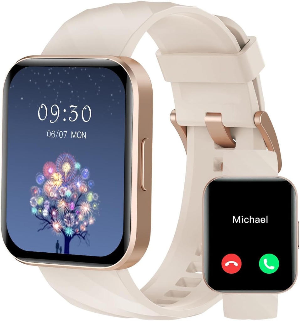 RUIMEN Smart Watches for Women Men (Answer/Make Calls) iPhone / Android Phones, 1.85" HD Ekran Fitness Tracker Kalp Hız İzleme 100 + Spor İzleyicisi (Milky White)