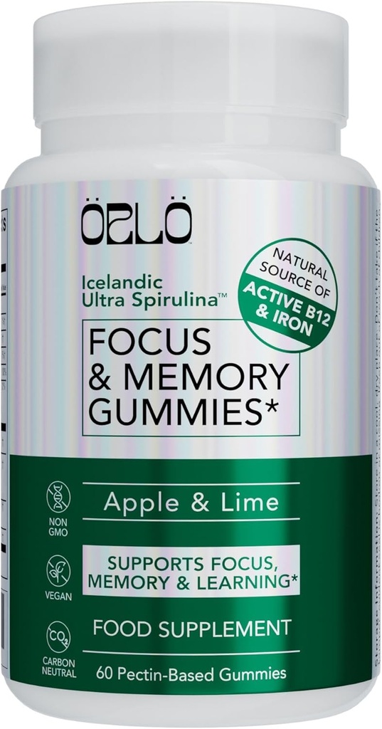 Orlo Focus & Memory Gummies – Nootropic Supplement for Yetişkinler with Lion's Mane, L-Theanine, Phosphatidylserine, Spirulina, B6 & B12 Mecobalamin (60 Gummies)