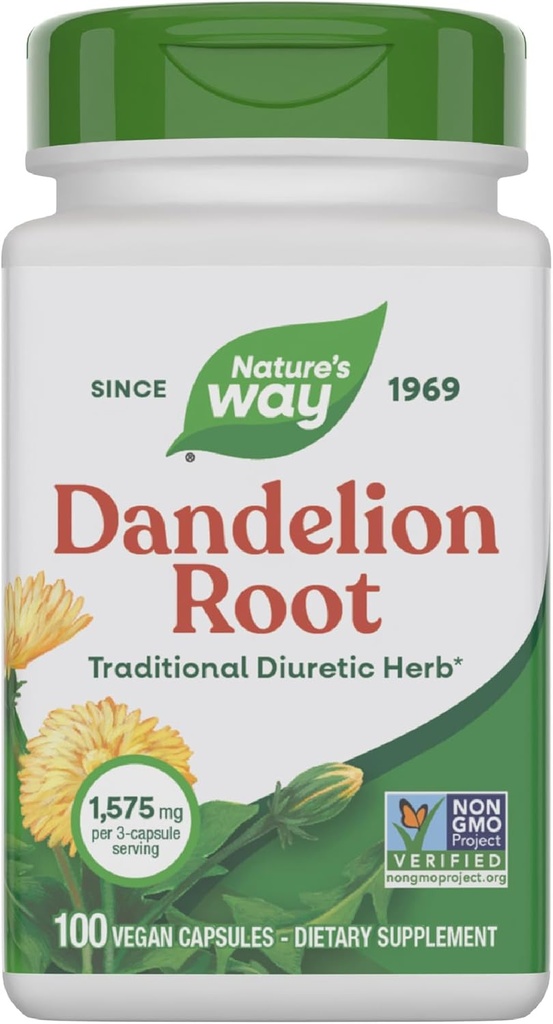 Nature's Way Dandelion Root, Traditional Diuretic Herb*, Vegan Dandelion Root Capsules, 100 Count (Pazar Mayıs Vary)