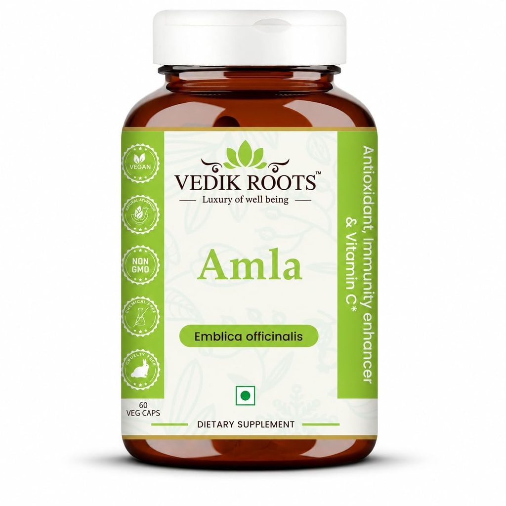 Amla Capsules 100% Organik Immunity Advancedr Natural Source of Vitamic C Herbal Supplements (60 Capsules) (Pack of 1)
