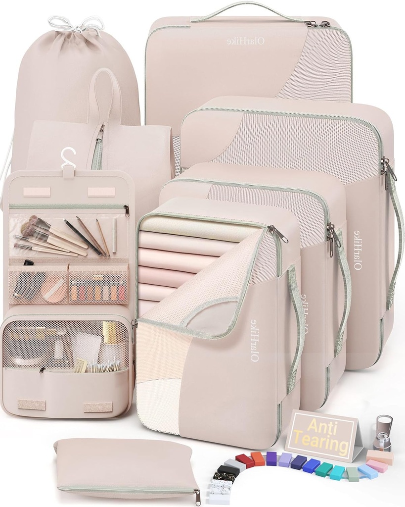 10 Set/8 Set Ambalaj Cubes for Travel, Armağan for Women Mom,Anti-Tearing Suitcase Organizel Bag,OlarHike Vacation Essentials & Accessories for Cruise Ship,Cream