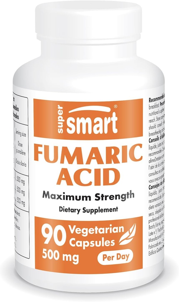 Supersmart - Fumaric Acid günde 500 mg (Maximum Strength) - Natural Supplement | Non-GMO & Gluten Free - 90 Vegetarian Capsules