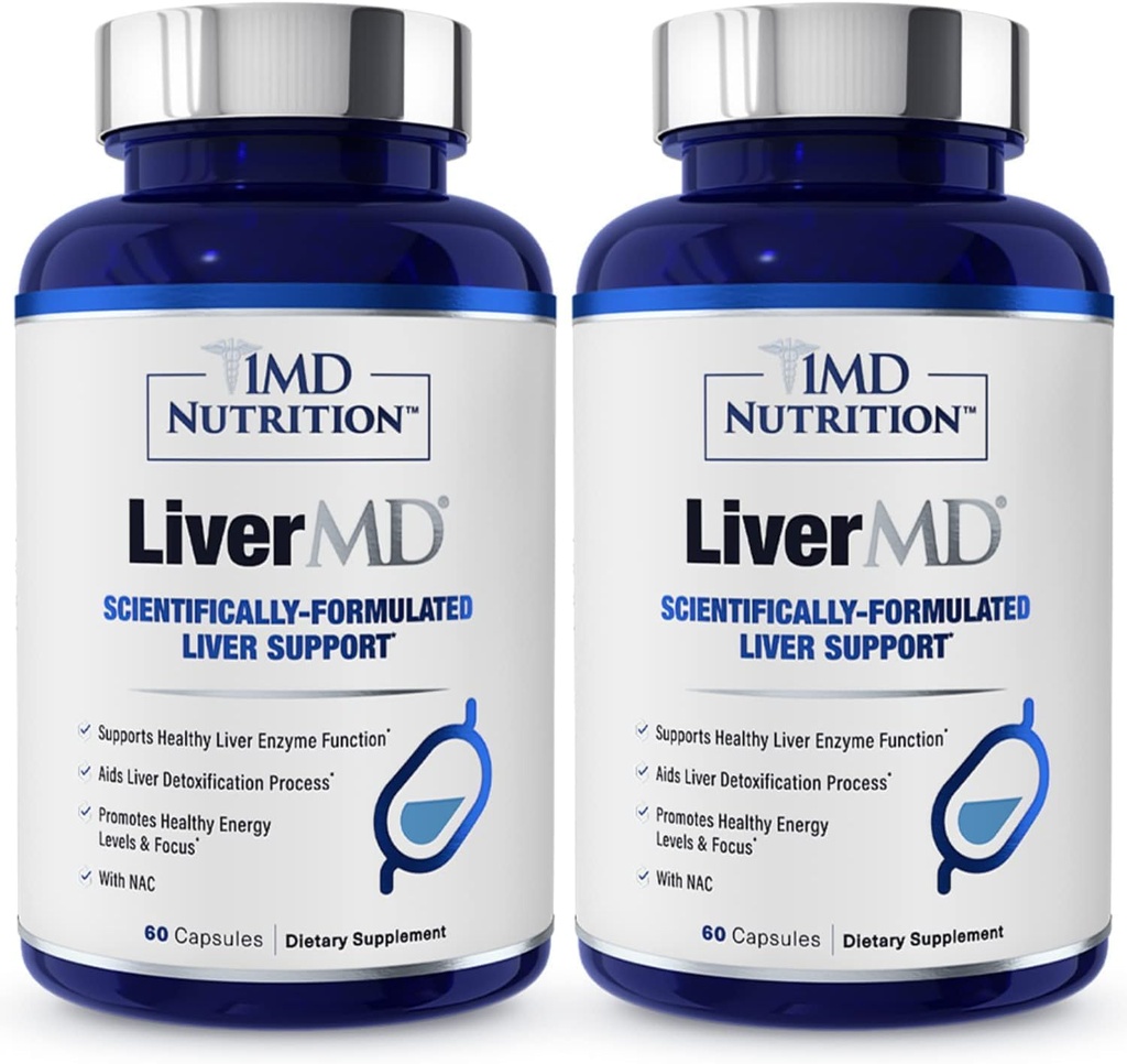 1MD LiverMD - Liver Support Supplement | Siliphos Milk Thistle Extract - Highly Bio available, for Liver Support | 60 Capsules (2-Pack)