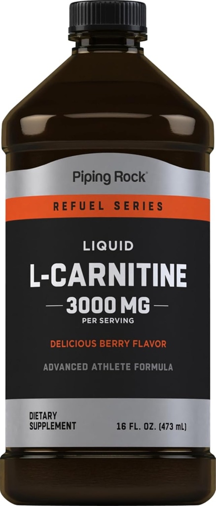 Piping Rock L-Carnitine Liquid | 3000 mg | Berry Flavor | Gelişmiş Sporcu Formula | Refuel Series Supplement | Non GMO, Gluten Free