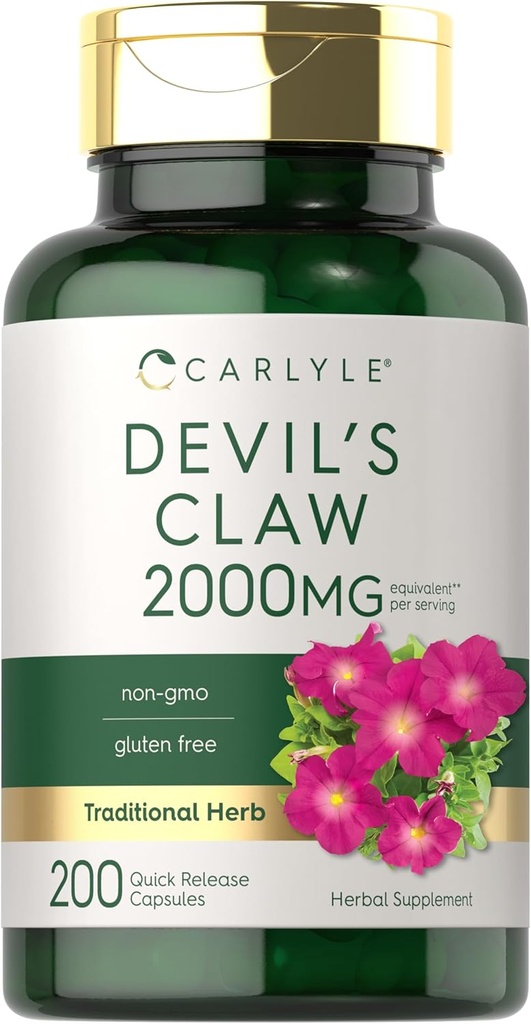 Carlyle Devils Claw 2000 mg | 200 Capsules | Tempd Root Extract | Devils Claw Herbal Supplement | Non-GMO, Gluten Free Supplement Supplement Supplement
