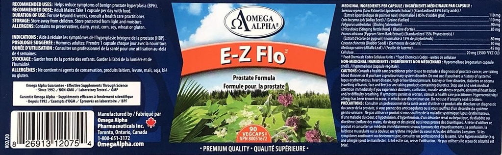 Omega Alfa E-Z FloTM (Saw Palmetto Tohumları)-Prostate Formula-90Veg Capsules