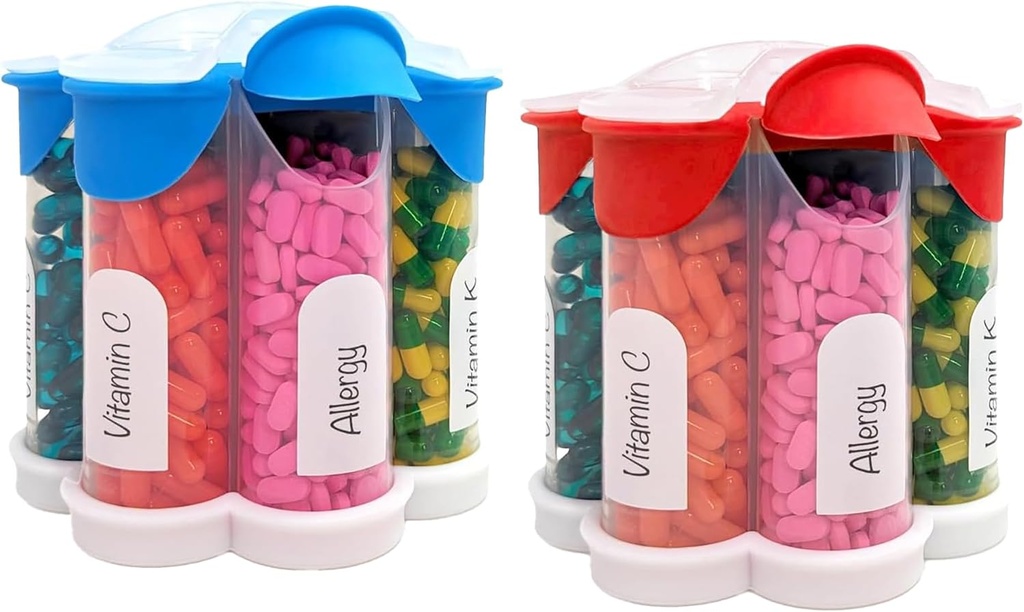 Ekstra Büyük Pill Organizer Günlük, Haftalık, Aylık Tamam Şişe, Sevimli Çiçeği 7 XL Karşılaştırması (2 Pack Combo) (Işık Blue ve Red)