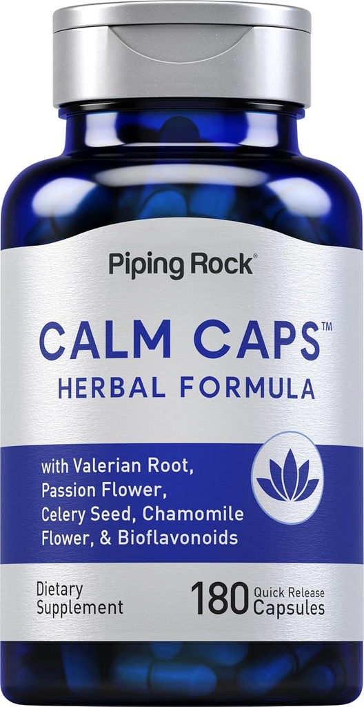 Piping Rock Calm Capsules | 180 Pills | Herbal Mix | Chamomile, Valerian ve Passion Flower | Non-GMO, Gluten Free Supplement
