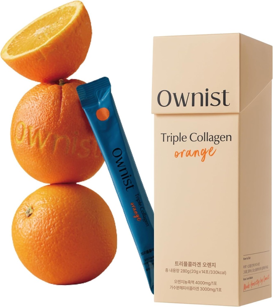 Triple Collagen Liquid Packets On-The-Go - Hydrolyzed Marine Collagen, Elastin, Hyaluronic Acid and Vitamin for Health Skin - Orange Flavor - 14 Bireysel Stick Paketleri