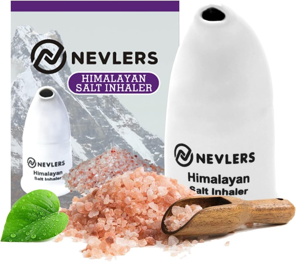 Nevlers White Himalaya Salt Inhaler for Lungs & Nose with 6 Oz Coarse Pink Himalaya Deniz Salt | Portatif Seramik Himalaya Pink Salt Inhaler | Doğal Evopatik Yardım