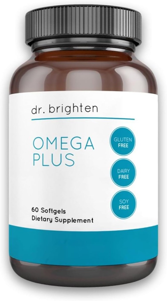 Dr. Brighten Omega Plus – 1600 mg of EPA/DHA Non-GMO Fish Oil Supplement for Heart, Brain, and Immune System – 60 Softgels