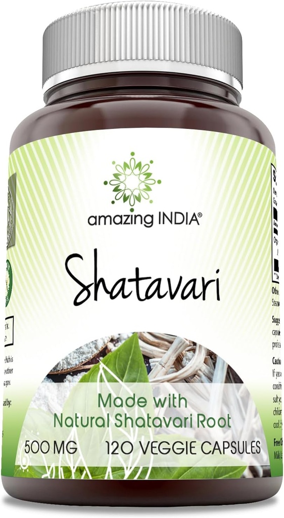 Amazing India Natural Shatavari Supplement | 500 Mg per Service | 120 Veggie Capsules | Non-GMO | Gluten-Free | Made in USA