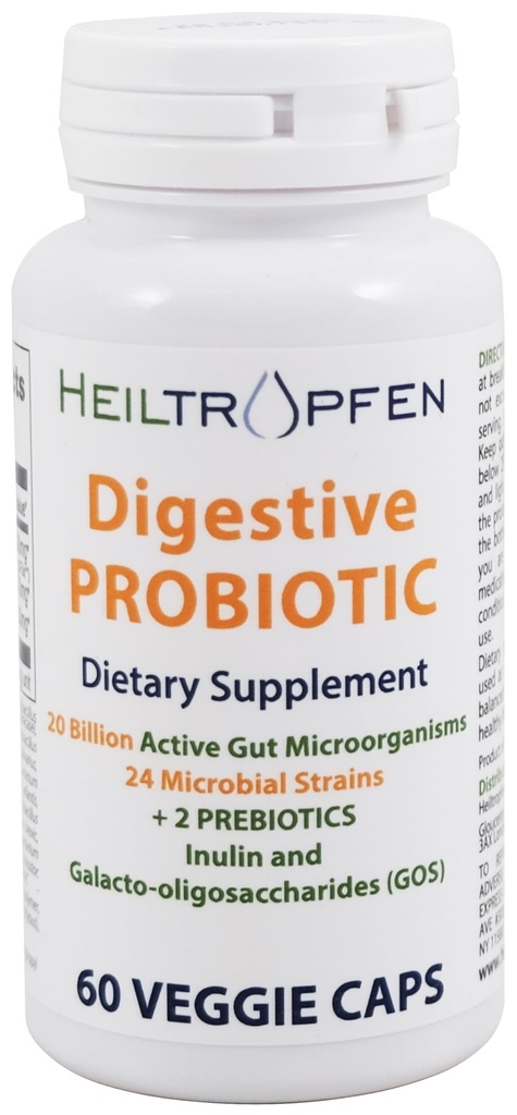 Heiltropfen Digestive Probiyotik + Prebiyotik | 24 Strains | 20 Milyar CFU | 60 Capsules | Active Gut | Inulin ve GOS | Diyetsel Supplement