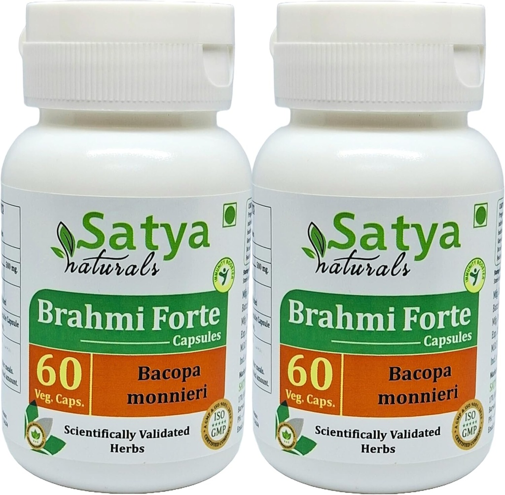 Brahmi Forte Capsules 500 mg. 60 Veg. Capsule | Brahmi (Bacopa Monnieri) Erkekler ve kadınlar için Kapsüller | Ayurvedic Herbal Supplement/R capturedes | 10:1 Forte (2 Şişeler 60 Capsules)