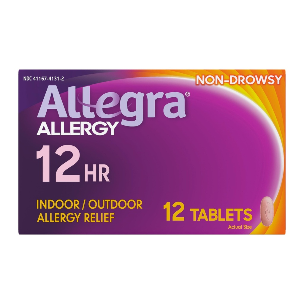 Allegra Yetişkin 12 Saat Antihistamin Tabletleri, Non-Drowsy Kapalı ve Açık Alerji ilacı, 60 mg Fexofenadine HCI Antihistamine Pill, 12Count