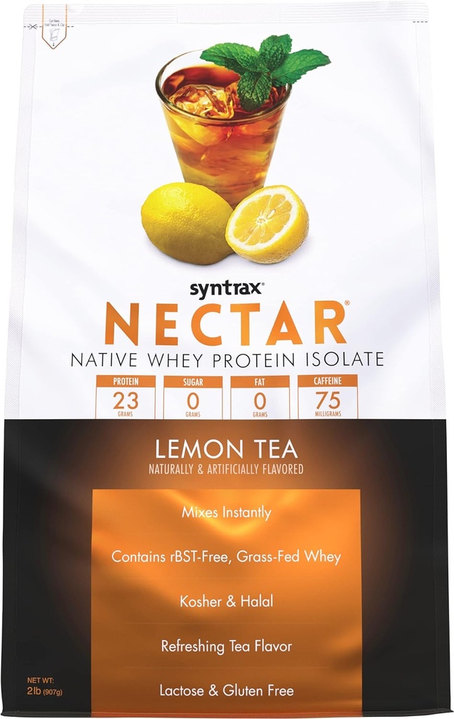 Nectar διατροφής Syntrax, 100% Whey Protein Isolate σκόνη, δροσιστικό άρωμα φρούτων, τσάι λεμόνι, 2 lbs