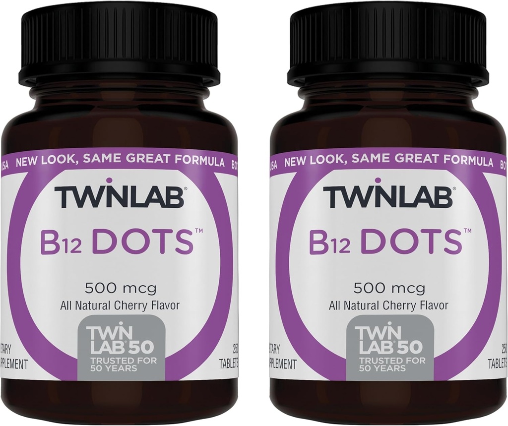 Twinlab B-12 Dots - Energy Production Support Supplements with Vitamin B12-500 mcg, 250 Tablet (2 Pack)