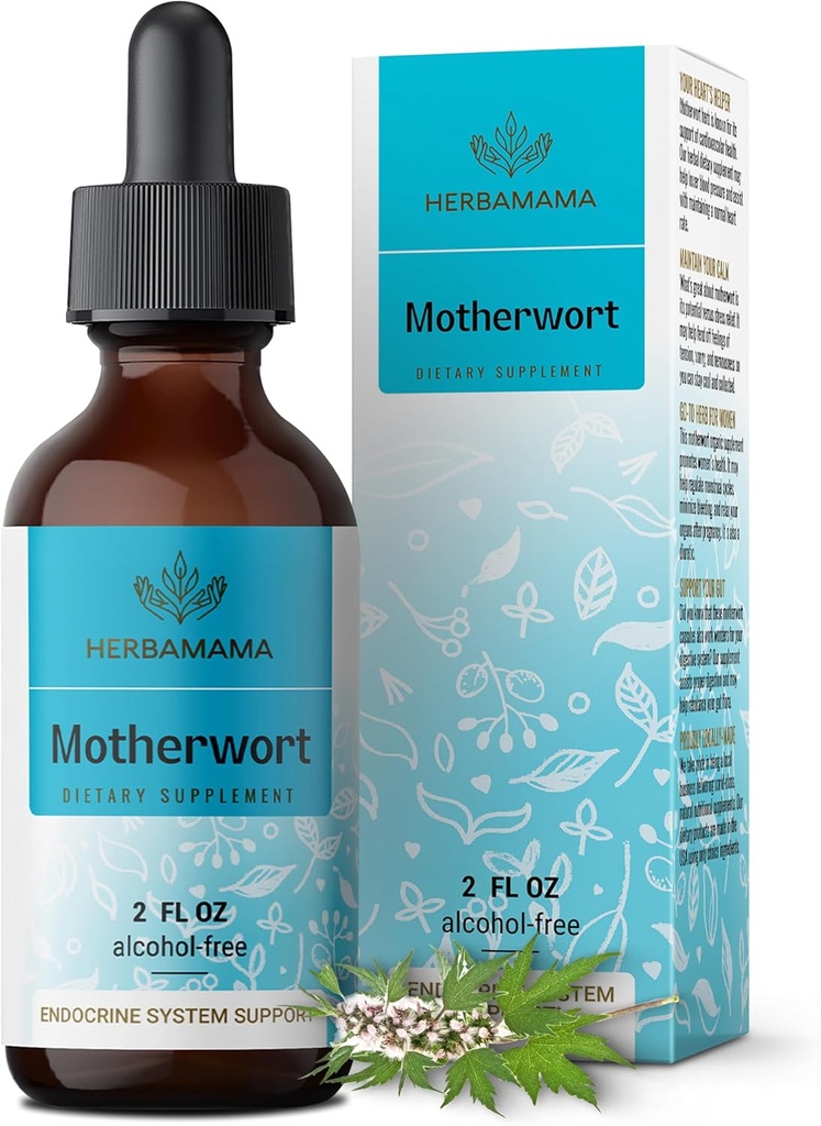 HERBAMAMA Motherwort Tincture - Vegan Motherwort Herb Extract Calm Drops for Women's Support - Non-GMO, Alcohol & Sugar-Free Liquid Relaxation Supplement, 28-Day Supply