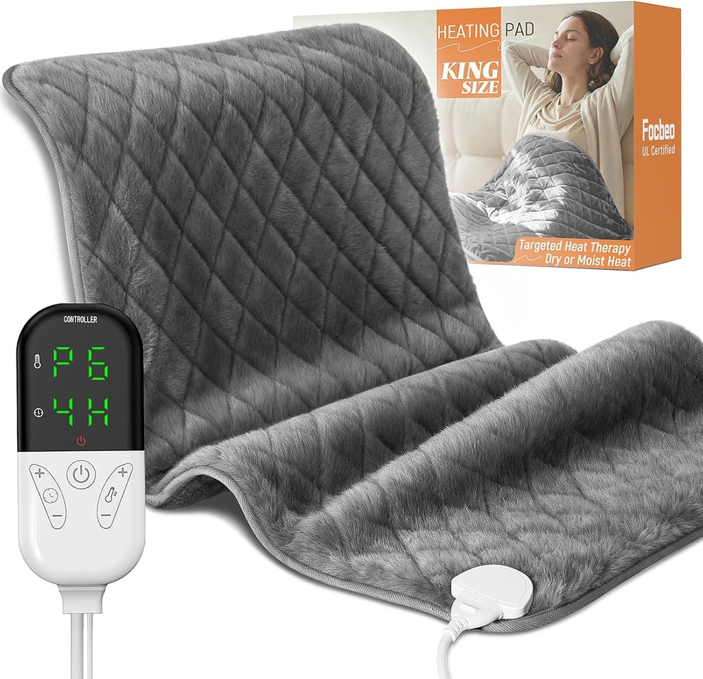 Electric Heating Pad for Period Cramps - 35"x20" XL Large Heated Pads for Back, Neck, Shoulder & Legs Pain Relief, Moist Heat Option, Machine Washable, 6 Heat Settings, Auto Shut Off, Soft Velvet