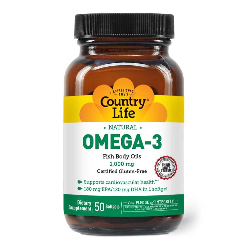 Ülke Life Omega-3 Fish Oil Supplement, 10000 mg,180 mg EPA & 120mg DHA, Fish Oil Inter, Burpless, 50 Softgels, sertifikalı Gluten Free