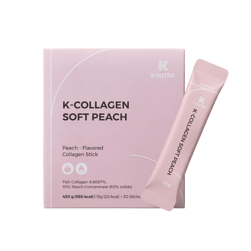 K-Nutra K-Collagen Soft Peach (15.9oz, 30 Sticks) - Tatil Hediyeleri - Cilt, Saç, Nail Sağlık, Tasty Jelly, Hızlı Absor. Low-Molecular Marine Collagen, Vitamin C