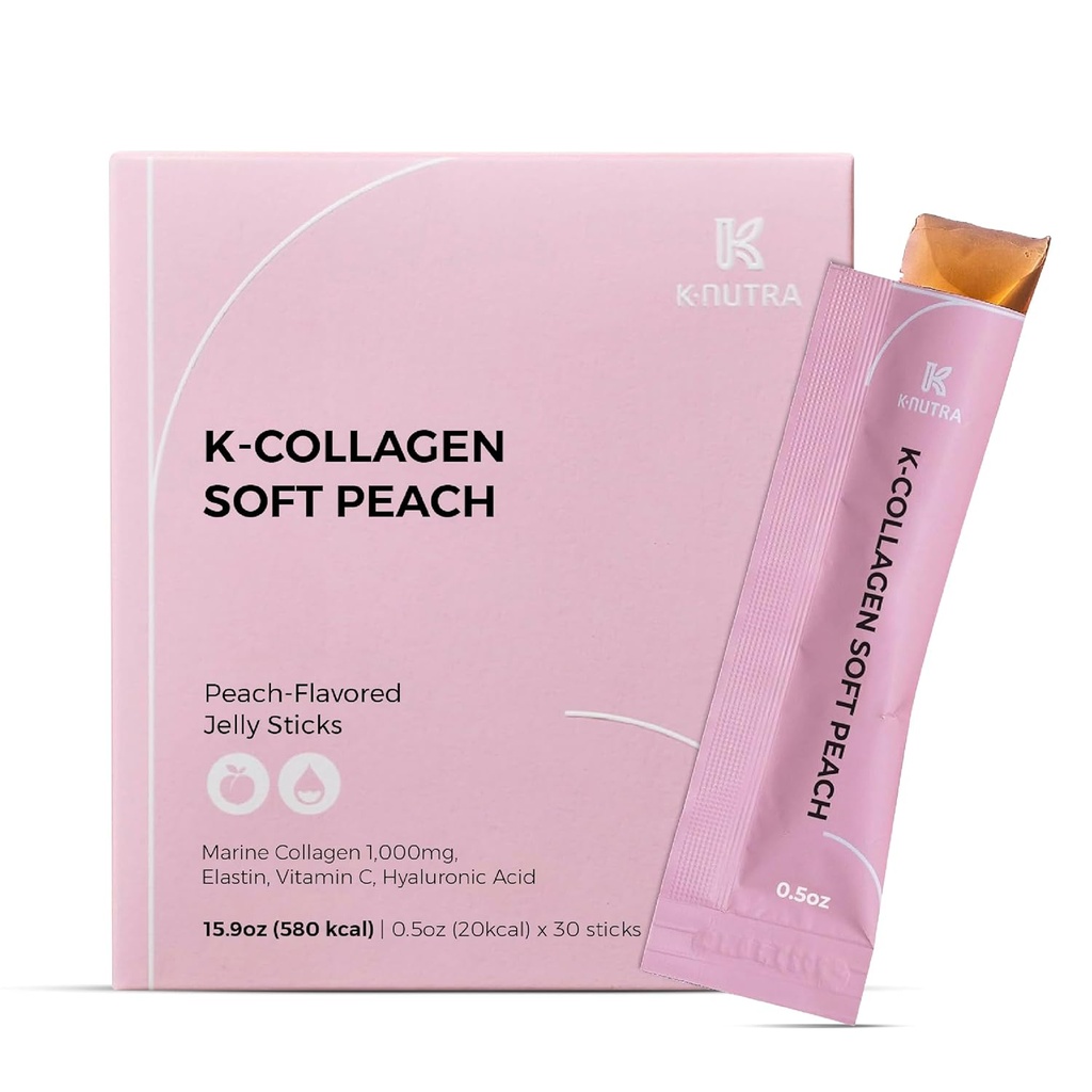 K-Nutra K-Collagen Soft Peach (15.9oz, 30 Sticks) - Tatil Hediyeleri - Cilt, Saç, Nail Sağlık, Tasty Jelly, Hızlı Absor. Low-Molecular Marine Collagen, Vitamin C