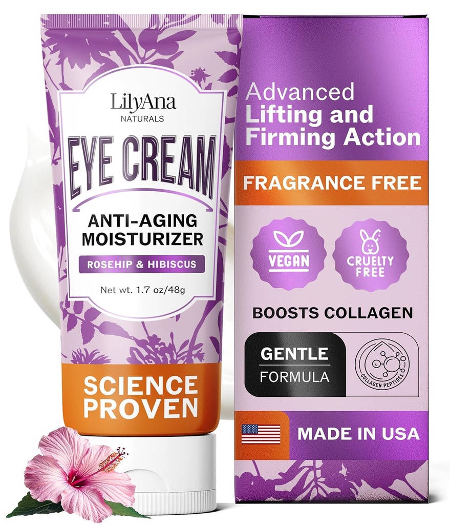 LilyAna Naturals Κρέμα ματιών για Σκοτεινούς Κύκλους και Πήδημα, Κρέμα ματιών για ρυτίδες και τσάντες, Αντιγήρανση - βοηθά στη βελτίωση της ξηρότητας; για ευαίσθητο δέρμα - 1.7 oz - Made in USA