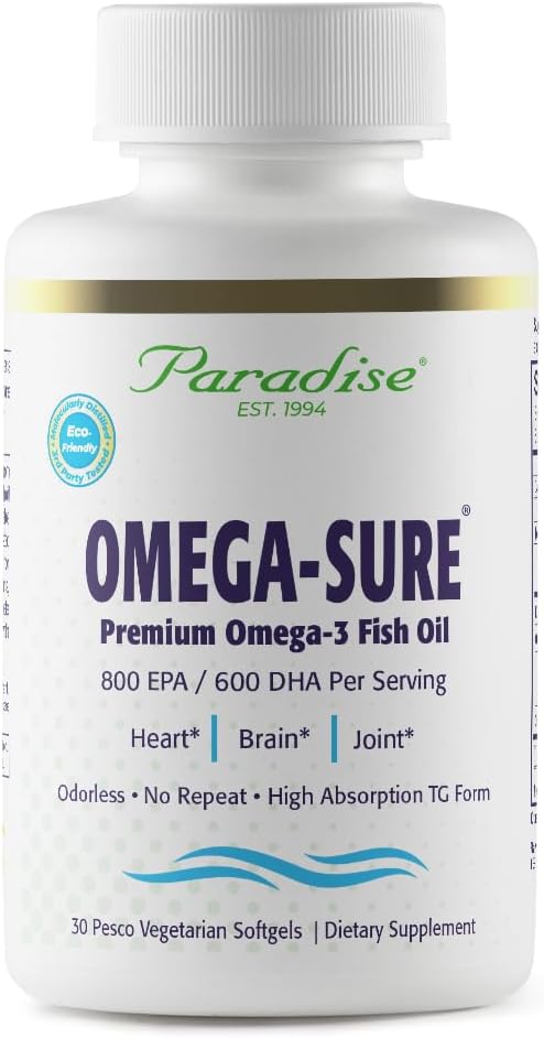 Cennet Herbs Omega-Sure, Omega-3 Yoğun, Premium Fish Oil, DHA, EPA, Vegan, GMO, Gluten Free, 30 Count Vegetarian Softgels