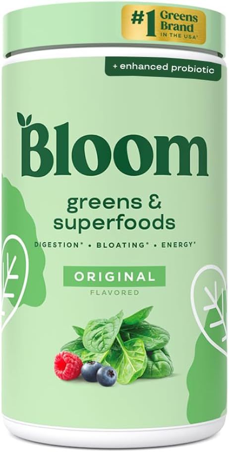 Bloom Beslenme Superfood Greens Toz, Probiyotikler ve Prebiyotiklerle Digestive Enzymes, Gut Health, Women, Chlorella, Green Juice Mix with Beet Root Toz, 60 SVG, Original