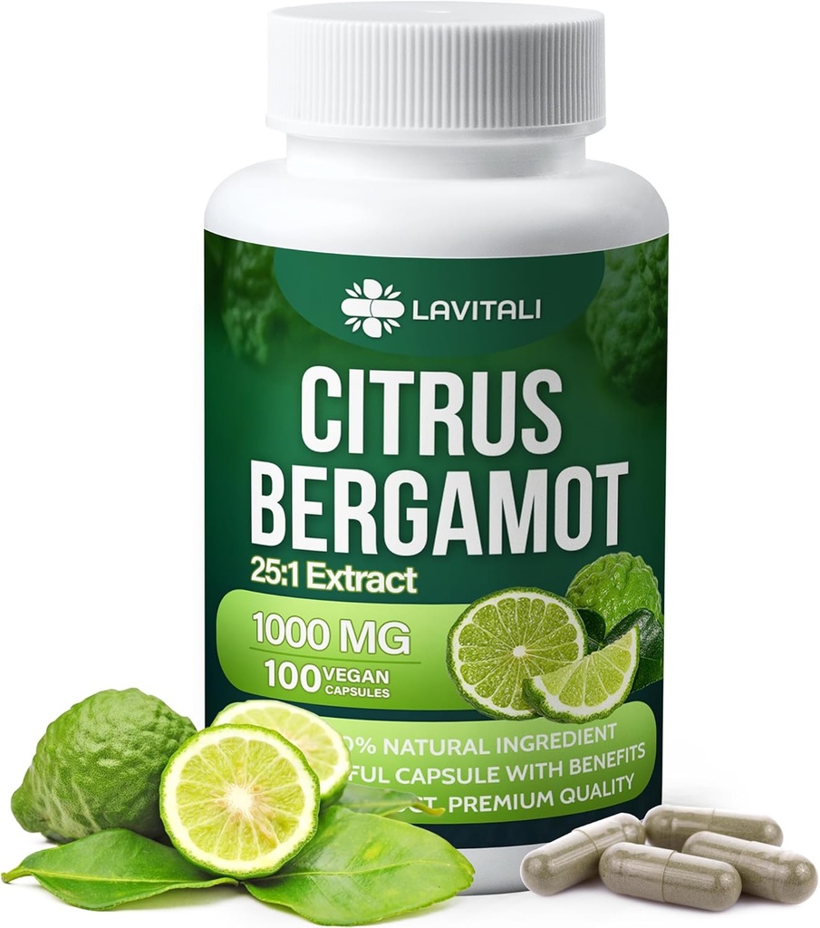 25x Yoğun Citrus Bergamot Extract Capsules, 100 Veggie Capsules, Citrus Bergamot 1000 mg Capsules, Non-GMO, Gluten-Free, All Natural, Vegetarian Capsules